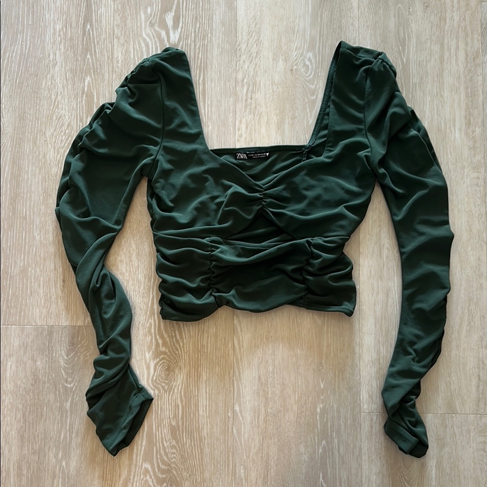 Zara Green Croptop with Ruched Design